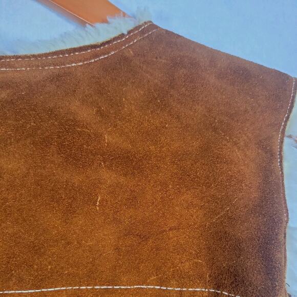 Vintage Leather Vest Mens Western Rodeo Sherpa Lined 70s 80s Mexico - Picture 11 of 13